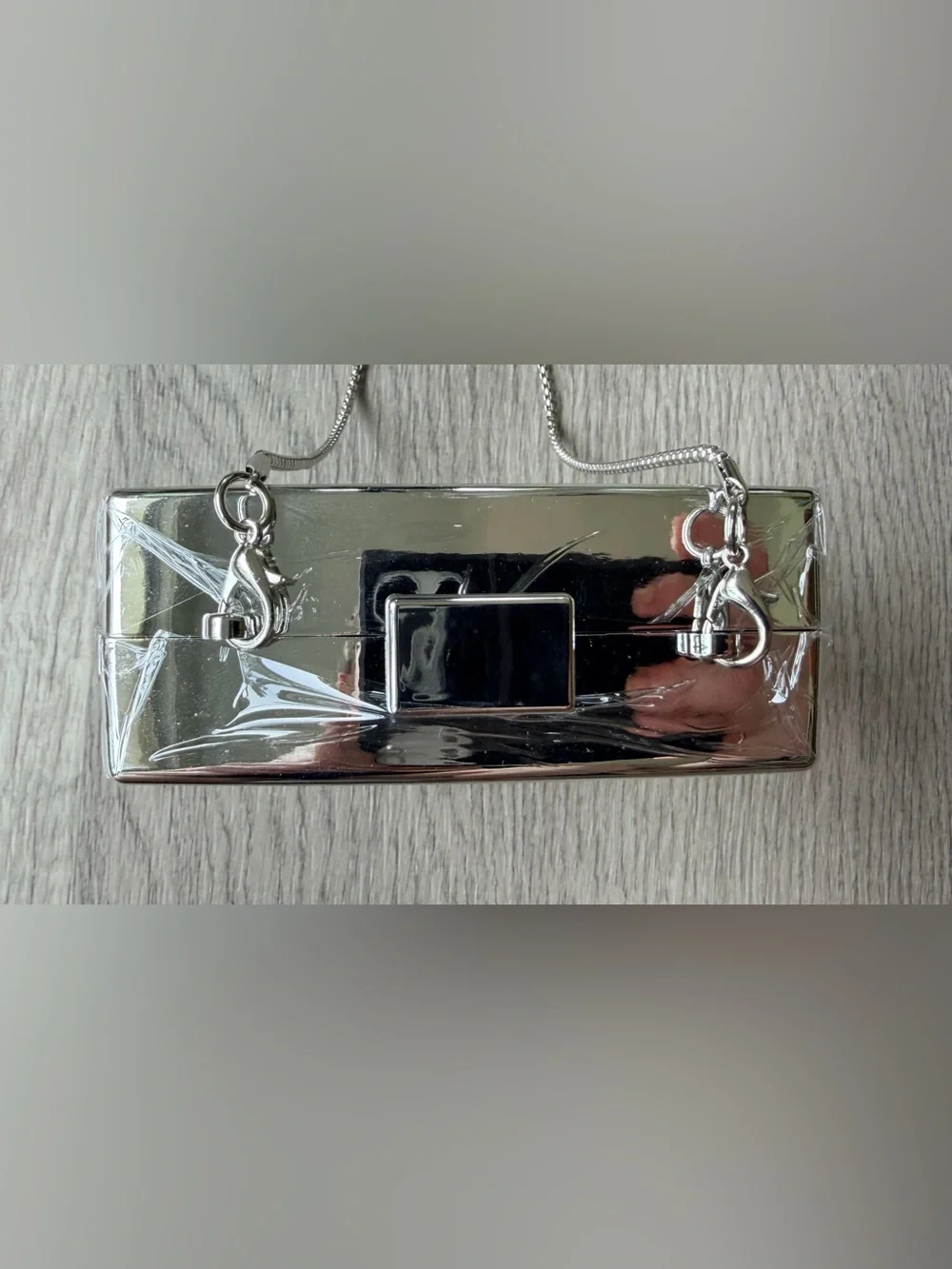 SEALED Source Unknown Silver Chanel Crystal Inset Perfume Bottle Clutch on Chain